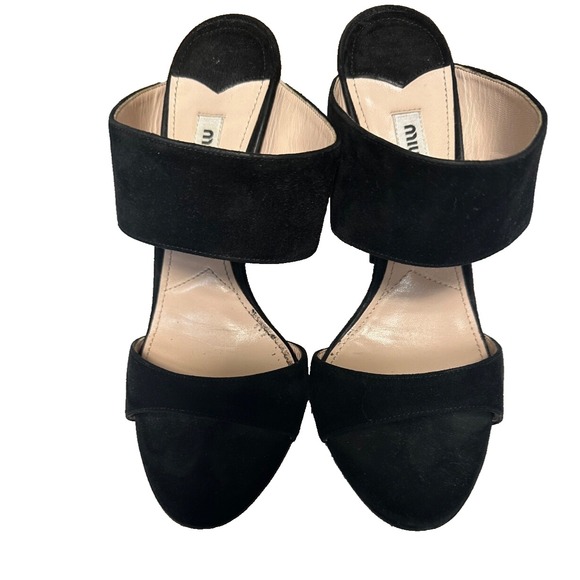 Miu Miu Shoes - Miu Miu Black Suede Banded Sandals Size 36.5 Excellent Condition